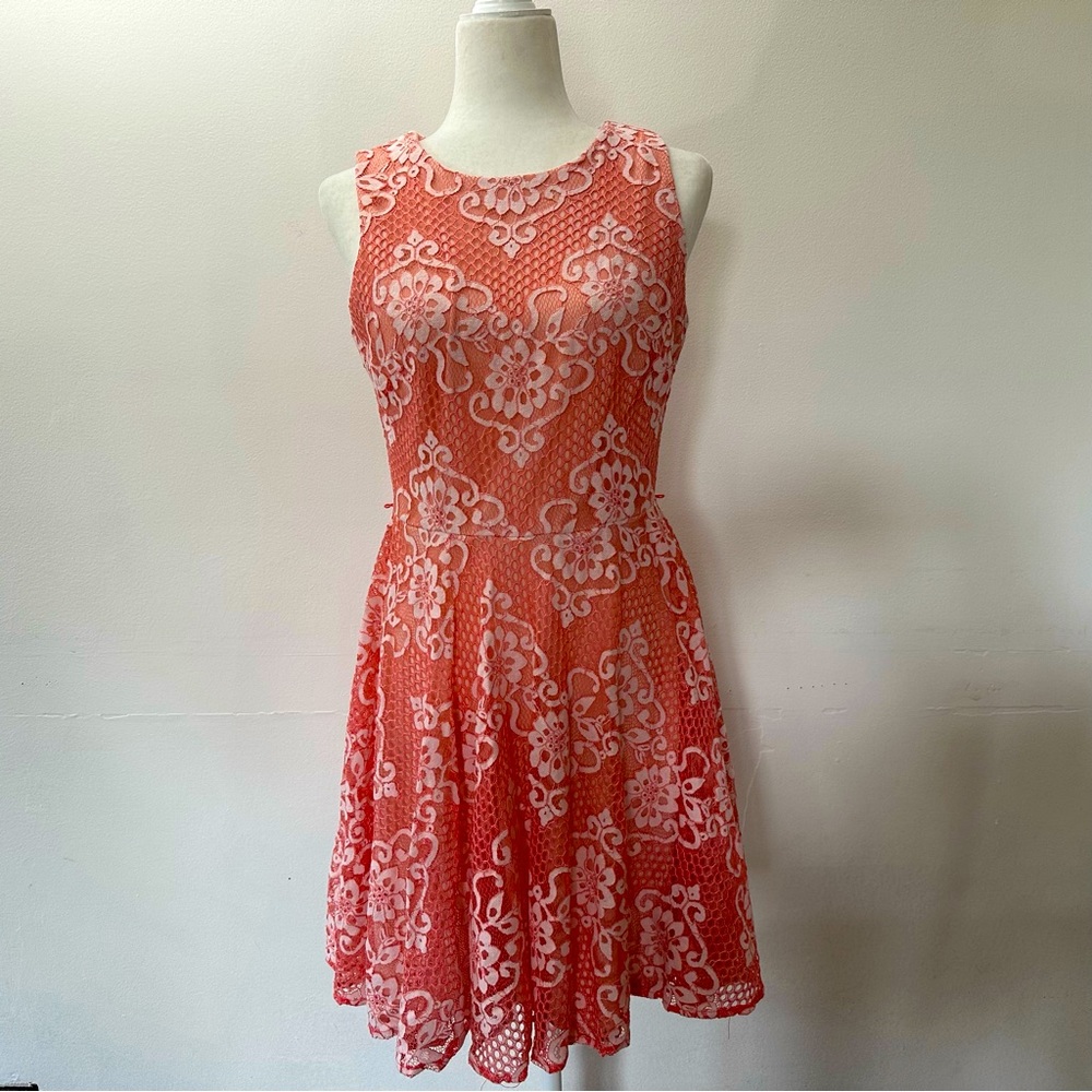 Danny & Nicole Coral Floral Lace Sleeveless Fit & Flare Dress Women’s Size 10
